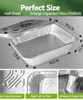 Heavy Duty Aluminum Foil Pans Set With Lids, 10 Pack Half Size Steam Table Trays, dimensions and features highlighted