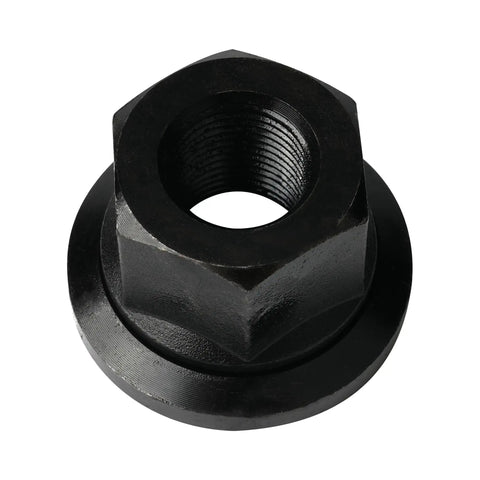 Road Ready Swivel Flange Trailer Lug Nuts 5/8 Inch 18 Thread Grade 8 Black Oxide Finish close-up view of a single nut.