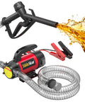 12V 13GPM Diesel Transfer Pump Kit With Electric Fuel Transfer Pump Nozzle And Hoses Self Priming Portable Pump For Tractor Truck Boat Works With Diesel Kerosene Transformer Oil showing nozzle, hoses, and connectors.