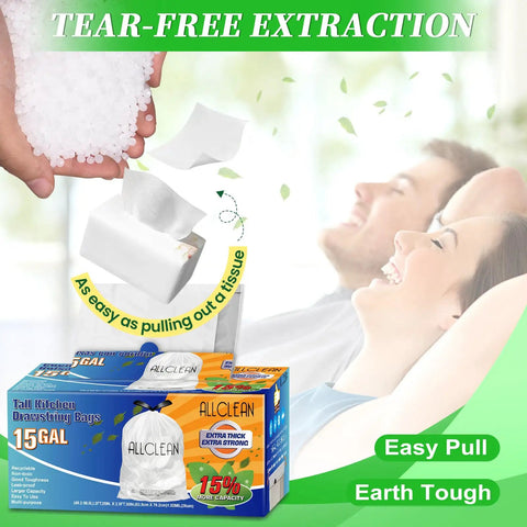 15 Gallon Tall Kitchen Trash Bags With Beefy Drawstring Handles Two Layer Thick Extra Strong And Leak Proof Unscented Recyclable Liners