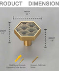 4 Pack Hexagonal Cabinet Knobs Set In Solid Brass With Brushed Gold Finish, Art Deco Fan Mosaic Pattern dimensions and screws