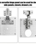 Four Pack Stainless Steel Cabinet Hinge Repair Plates for Kitchen Cupboards showcasing hinge detail and universal fit