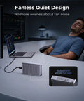 Beast Mode M.2 NVMe SSD Enclosure With 80Gbps Thunderbolt Ports and Dual Chip Architecture on a desk with a laptop.
