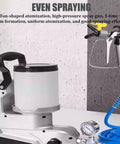 Killer 1600W Airless Paint Sprayer With Sixteen Foot Hose, close-up of high-pressure spray gun and material container.