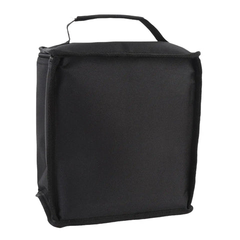 Rugged Camping Fuel Cylinder Carrier Bag For Gas Tanks And Gear, black Oxford cloth, upright view showing handle, compact design