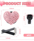 Heart Shaped Car Vent Clips With Rhinestones Bling Air Vent Decorations For Cars Trucks And SUVs Pink 4 Pack sizes displayed