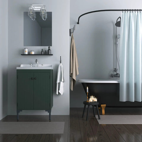 Starklake 2 Light Chrome Vanity Light With Dimmable Glass Cage above bathroom sink with modern decor.