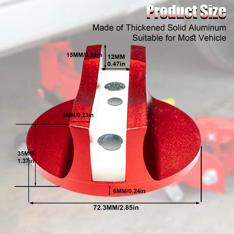 Red Magnetic Jack Pads Set 2 Pack Solid Aluminum Grooved Pucks With Screw Fix 2.85 Inch Wide for Cars SUVs Trucks
