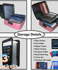Pink Fireproof And Waterproof Document Organizer Box With Lock For Important Papers, Multi Layer Safe Storage For Home And Travel