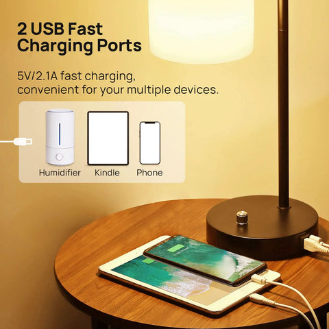 Dope Industrial Table Lamp Set Of 2 With Stepless Dimming USB Ports Glass Shade Vintage Bedside Reading Desk Lamps on wooden table
