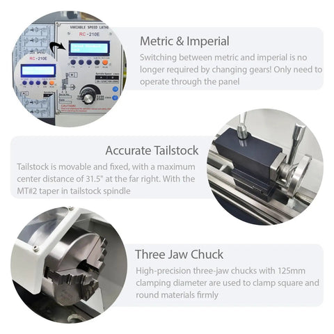 Control panel features of Jaryannix 8x16 Inch Metal Bench Lathe With 1100W Brushless Motor And Digital Speed Control Up To 2500 RPM.