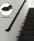 Heavy Duty Aluminum Stair Railing DIY Kit With Sweet Matte Black Coating And No Sweat Adjustable Wall Mount Brackets For Effortless Indoors Or Outdoors Upgrades Spanning Six Feet, showing dimensions on wall.