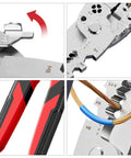 Heavy Duty 12 in One Multi-Tool Wire Stripper For Car Wiring And Electric Jobs folding crimping pliers with ergonomic grips.