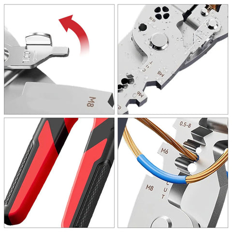 Heavy Duty 12 in One Multi-Tool Wire Stripper For Car Wiring And Electric Jobs folding crimping pliers with ergonomic grips.