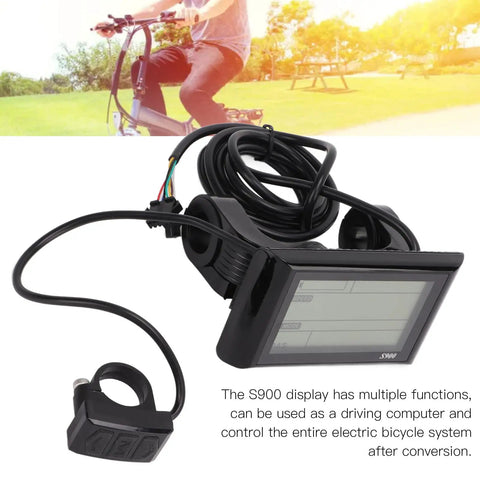 Ride Ready S900 Electric Bike Display Upgrade For 36V And 48V EBike LCD Meter with 5 pin waterproof socket on green field