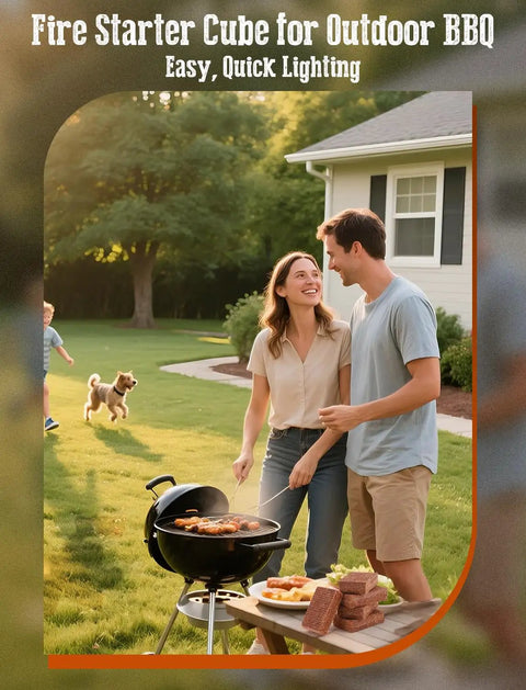 Natural Pine Fire Starter Cubes For Fireplace Campfire Chimney BBQ And Fire Pit 32 Cube Pack With BBQ Grill In Backyard