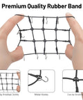 Trail Ready RC Crawler Accessories Kit luggage net with metal hooks and knotted rubber shown stretched in hands.