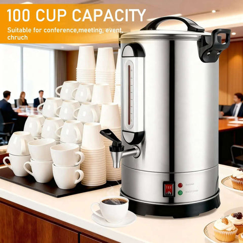 Beefy 100 Cup Commercial Coffee Urn With 1300W Quick Brew Heavy Duty Stainless Steel Double Wall Industrial Electric Percolator