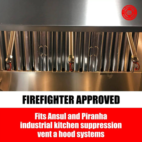 Pro Grade Rubber Blow Off Caps For Ansul R102 And Piranha Kitchen Suppression Vent Hood Systems With Fire Nozzles Grease Cap Kit 20 Caps For Easy Maintenance And Rock Solid System Safety installed on vent hood system.