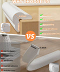 Heavy Duty Baby Corner Guards And Edge Protectors With No Fuss Peel And Stick Prep For Tot Approved Spaces Plus Extra Thick Rubber Foam Air Cushion Side Bumpers For Running Kids, comparison image detailing measurements.