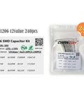 1206 SMD Ceramic Capacitor Assortment Kit, 240 Pieces packaging and specifications, 12 Values MLCC, 100pF to 22uF X7R capacitors