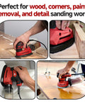 60 Piece Sander Replacement Pads With Hook And Loop Sandpaper Sheets 60 80 120 240 Grit Mix For Mouse Detail Sanders shown in use on wood surfaces.