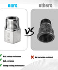 Comparison of Two Pack One Half Inch NPT Female To One Half Inch NPT Male Reducer Fittings Stainless Steel 304 with non-resistant fitting