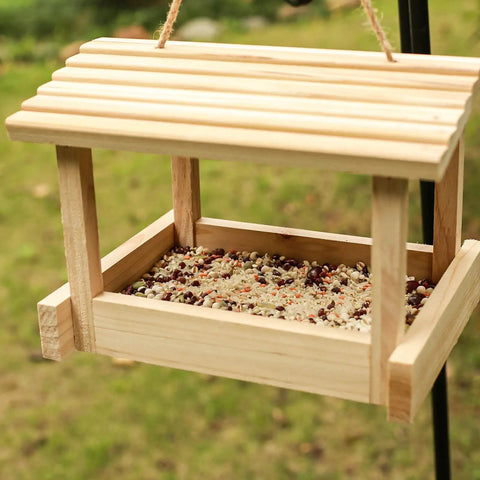 Outdoor Wooden Bird Feeder For Hangin Attracts Cardinals Finches Bluebirds Mealworm Ready Easy Clean With Hemp Rope