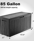 Outdoor Resin Storage Deck Box Lockable And UV Resistant 85 Gallon Bin For Patio Porch Furniture Black Weatherproof Storage Bench