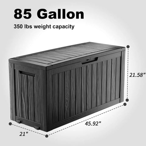 Outdoor Resin Storage Deck Box Lockable And UV Resistant 85 Gallon Bin For Patio Porch Furniture Black Weatherproof Storage Bench