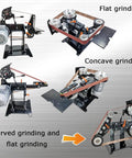 Kick Butt In The Workshop With This 2Hp Variable Speed Belt Sander Grinder showing flat, curved, and concave grinding setups.