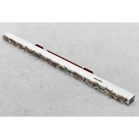 Heavy Duty Hang Type Magnetic Sweeper With Forklift Mount 84 Inch Wide Path on concrete surface, showcasing metal scrap collection.