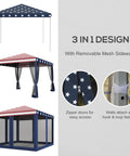 10x10 Pop Up Canopy Tent With Netting And Carry Bag Instant Gazebo Screen House For Backyard Patio And Camping Height Adjustable 100 Sq Ft Shade For Big Gatherings Blue And Red, showing star-pattern fabric and mesh walls