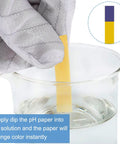 Gloved hand using PH Test Strips 1 To 14 Litmus Paper Kit For Home Lab Water Soil Aquariums Soap Testing 800 Strips In 10 Pack