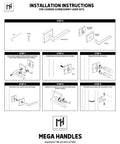 Installation instructions for Rock Solid Satin Nickel Dummy Lever Door Handle Set for closets or French doors.