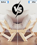 Comparison of furniture with and without Wood Plugs Set, 150 Pcs Assortment In Four Sizes 3/16 Inch, 5/16 Inch, 3/8 Inch, 1/2 Inch, Schima Wood Plugs.
