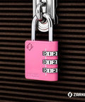Pink 3 Digit Padlock For School Locker Gym Sports Fence Toolbox Case Outdoor with 1000 Possible Codes and Four Pin Security locked on latch