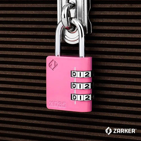 Pink 3 Digit Padlock For School Locker Gym Sports Fence Toolbox Case Outdoor with 1000 Possible Codes and Four Pin Security locked on latch