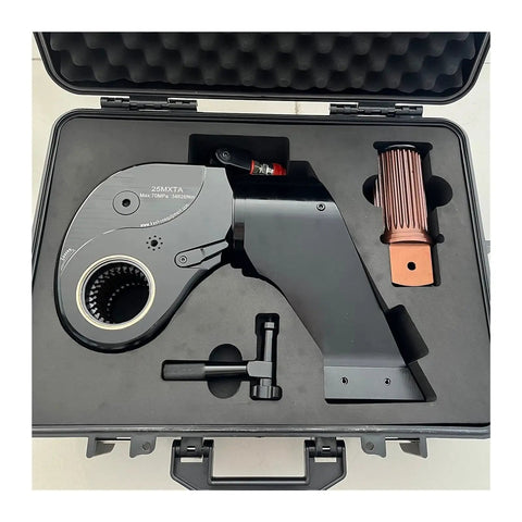 Heavy Duty Hydraulic Torque Wrench With Adjustable Square Drive And Rock Solid Alloy Steel Construction Built Tough For Demanding Industrial Jobs Delivering Serious Cranking Power Anytime in sturdy carrying case.