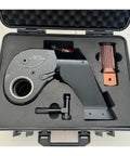 Heavy Duty Hydraulic Torque Wrench Featuring Adjustable Square Drive A Real Deal Shop Workhorse Built From High Strength Alloy Steel For No Nonsense Heavy Lifting in a protective case.