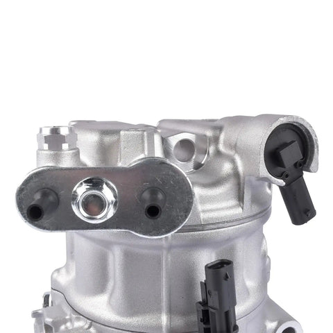 Premium AC Compressor Assembly With Clutch Fits Chevy Cruze Eco Lt Ltz Sedan 1.4 Liter Turbo Engine 2012 To 2016, top view with ports.