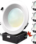 6 Inch Commercial LED Recessed Light With J Box, 12W, 16W, 20W, 0 to 10V Dimmable, 120 to 277V, Canless IC Wet Rated Downlight, Pack of 4