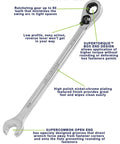 Williams ratcheting combination wrench with low profile lever, high polish finish, and SuperTorque box end design.