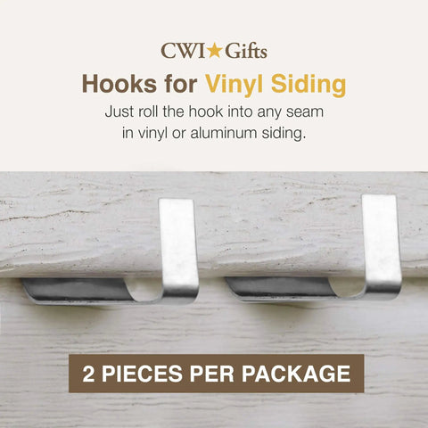 Low Profile 1.5 Inch No Hole Hook For Vinyl Siding Gray, Rust Proof Stainless Steel Seam Gripper shown mounted on siding.