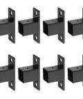 Eight Pack Workhorse Square Post Flange Base Brackets For One Inch Square Tubing, matte black with prepunched holes.