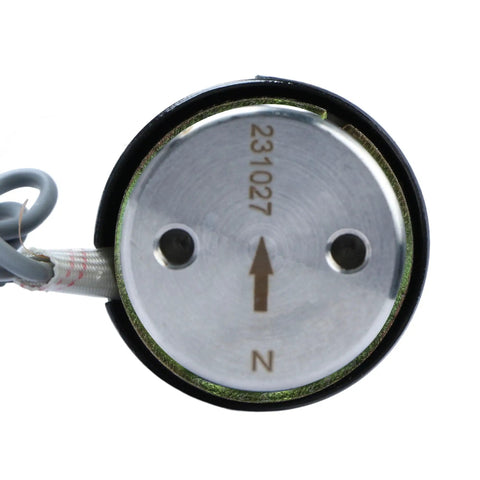 End view of Stainless Steel 1/4 Inch Electric Solenoid Valve 24VDC Normally Closed With Viton Seals, showing arrow and markings.