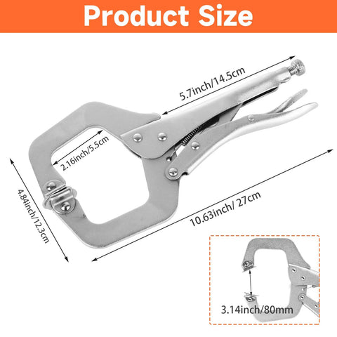 Two Pack 11 Inch Locking C Clamp Set, Heavy Duty Locking Pliers With Adjustable Jaws, Wide 3.4 Inch Opening, Metal Face Clamps