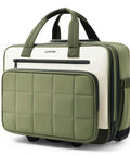 AUROTIER rolling laptop bag, 16-inch wheeled briefcase with green quilted front panel on beige body.