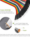 Close-up of 120 Piece 30cm Jumper Wire Kit with 2.54mm Dupont Cables showing multicolor wires and tinned copper composition.