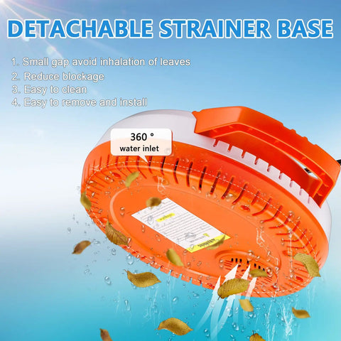 Automatic Pool Cover Pump One Quarter HP 1500 GPH Submersible Sump Pump with detachable strainer base and water inlet